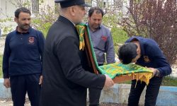 حضور خادمین و پرچم بارگاه رضوی در معدن مس سونگون