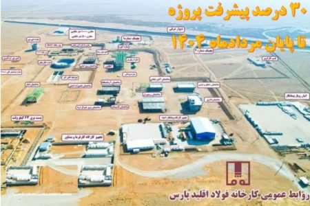 پروژه احیای مستقیم فولاد اقلید پارس از مرز ۳۰ درصد پیشرفت فیزیکی خواهد گذشت