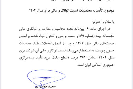 تأیید سطح یک توانگری مالی بیمه البرز از سوی بیمه مرکزی