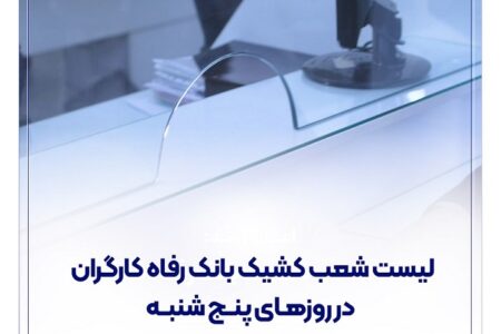 فهرست شعب کشیک بانک رفاه کارگران در استان تهران در روز پنج‌شنبه 23 بهمن
