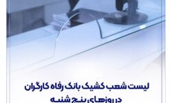 فهرست شعب کشیک بانک رفاه کارگران در استان تهران در روز پنج‌شنبه 7 اسفند